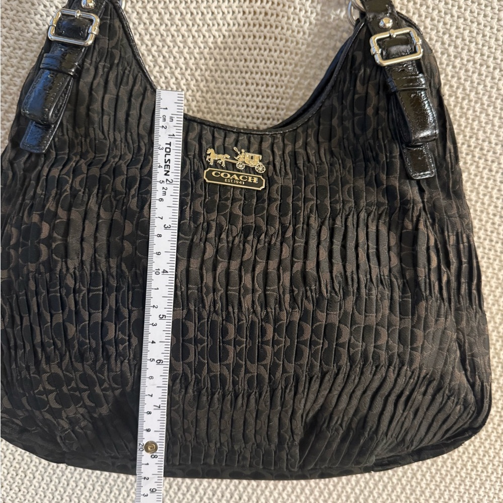 COACH Madison Maggie 18886 Black Signature Pleated Hobo Shoulder Bag - Picture 12 of 15